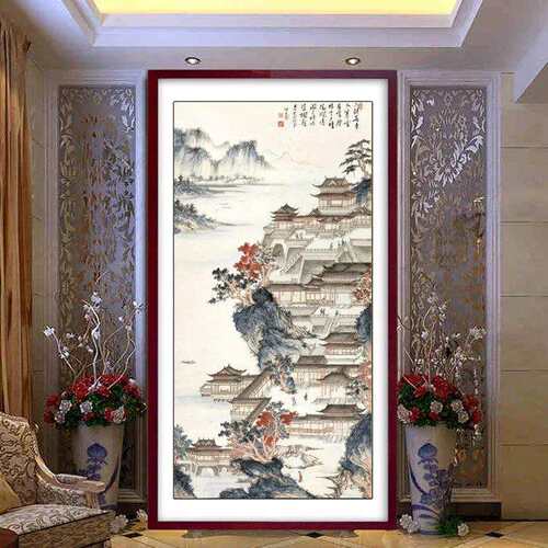 蒙娜丽莎汉苑图十字绣客厅2024款新款满绣全绣玄关竖版走廊自己绣
