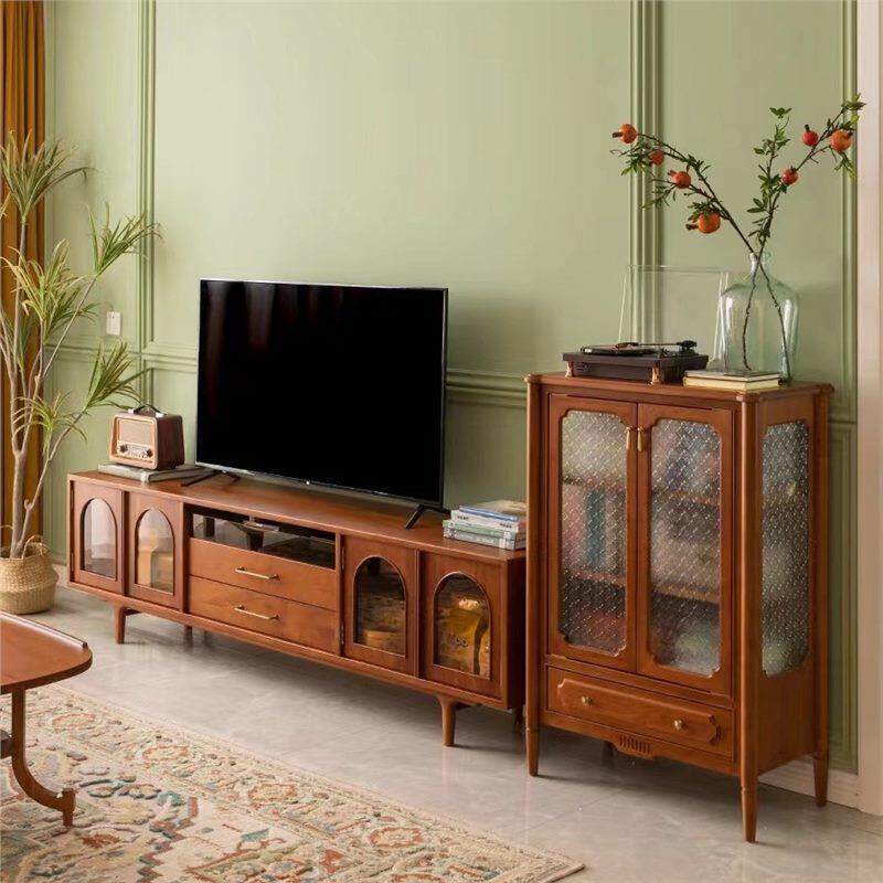 法式复古电视柜樱桃实木拱形小户型原木风客厅北欧视听柜