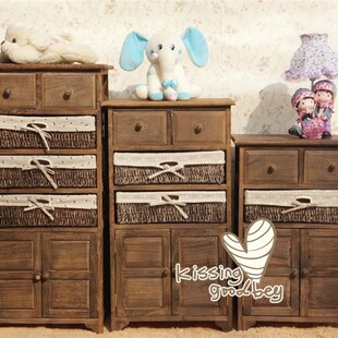 美式实木床头柜藤编抽收纳斗柜子储物G柜多层多抽屉斗柜卧室床边