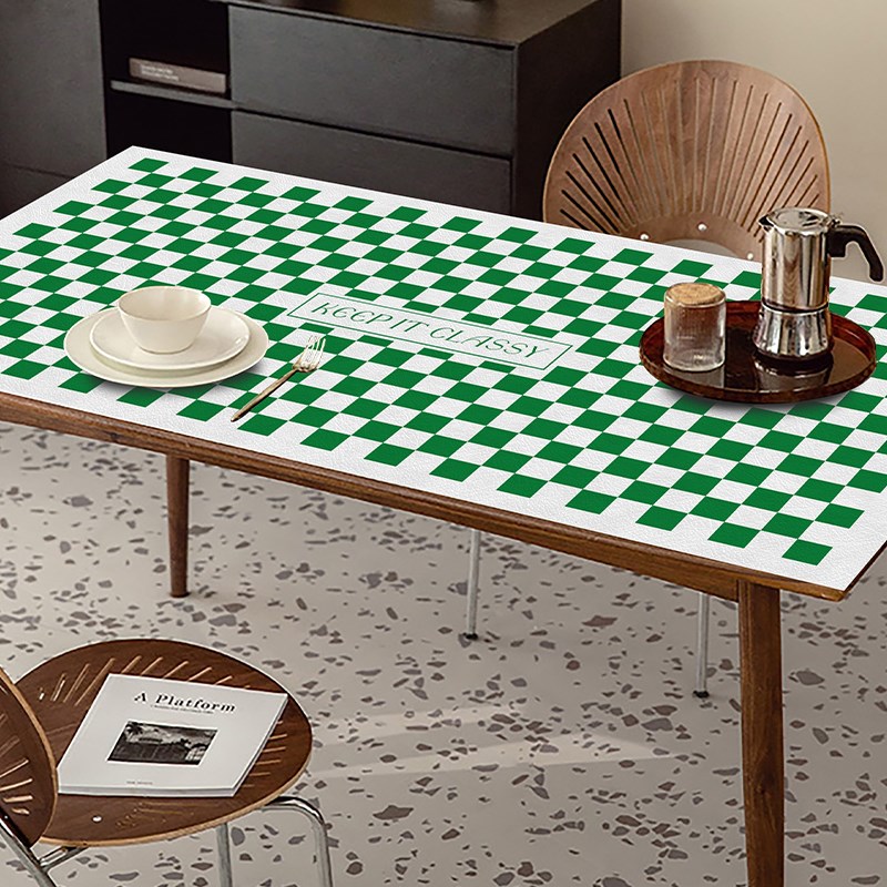 棋盘格极b简风pvc皮革餐桌布茶几桌垫定制学生书桌布防水防油防烫