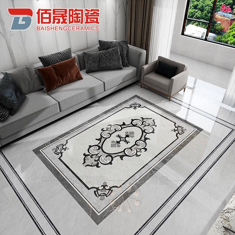 灰色客厅拼花地砖欧式走廊过道拼图G地板砖入户玄关造型瓷砖定制