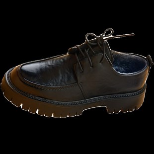 二棉皮鞋男加绒通勤港风厚底增高大头德比鞋男高级感冬季保暖男鞋