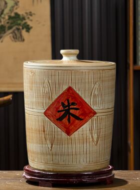 真健康陶瓷米缸密封带盖子米桶家用10/20/30/50斤面缸猪.油缸腌菜