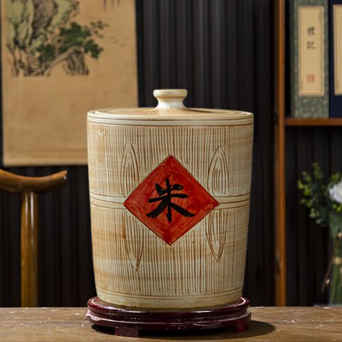 真健康陶瓷米缸密封带盖子米桶家用10/20/30/50斤面缸猪.油缸腌菜