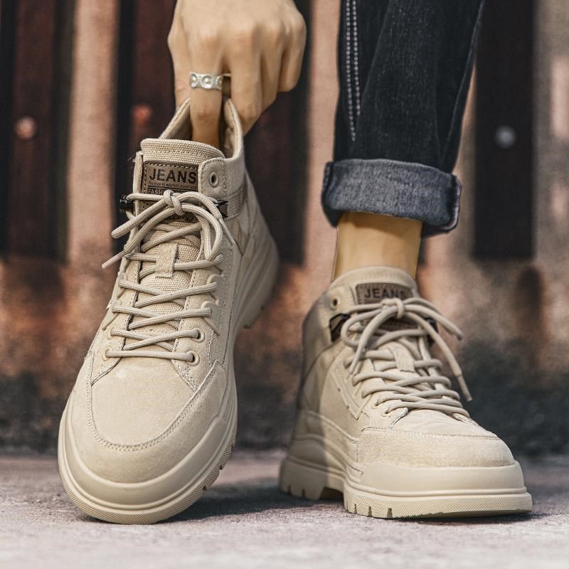 鞋子男款中帮马丁靴帆布男鞋高帮工装男靴子春秋款透气高级感新款