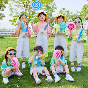 六一儿童啦啦队团体演出小清新背带裤幼儿园毕业R拍照班服表演服