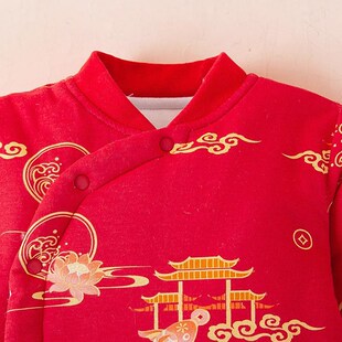 宝宝秋冬哈衣婴儿包脚冬装连体衣冬季棉衣婴幼儿保暖加厚红色棉服