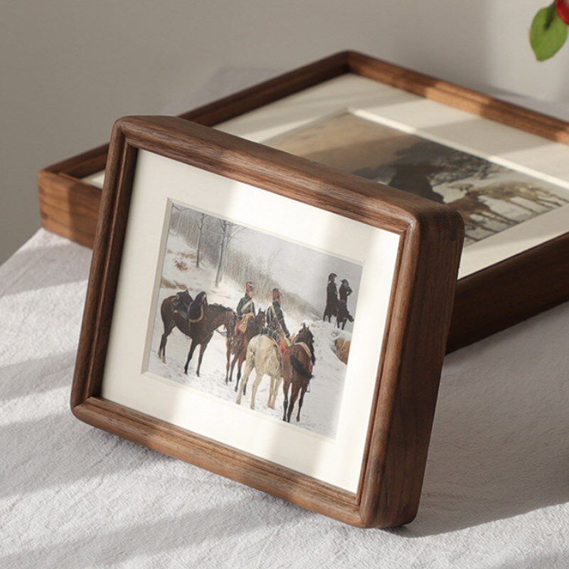 实木相框挂墙摆台高级感正方形黑胡桃榫卯圆角相框空框相框a4大小