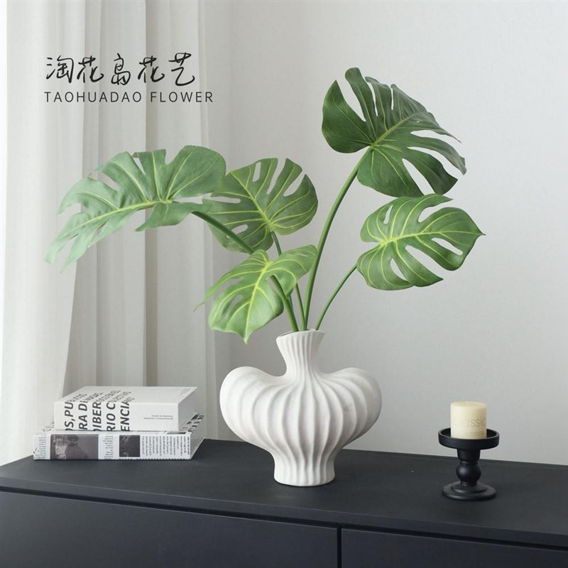 可水洗 龟背竹叶仿真绿植假花装饰盆栽植物客厅办X公室桌面摆件