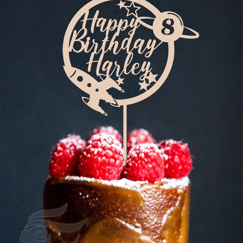 木质/压克力HahppyCakeTopper定制生日快乐庆典周年纪念蛋糕插牌