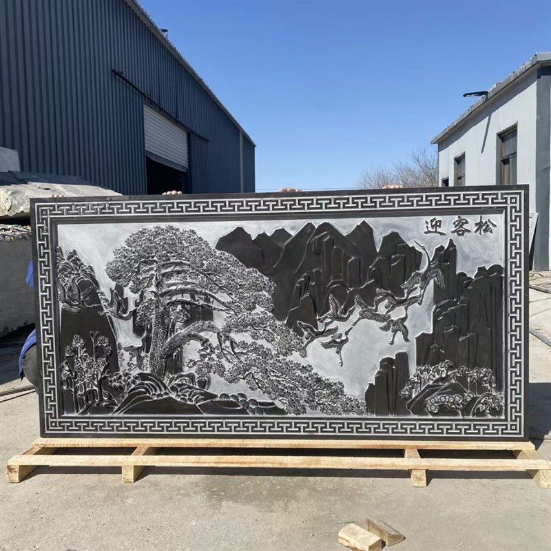 石雕影壁墙浮雕壁画 画庭院照壁石墙汉白玉镂空窗花玄关青.石彷古