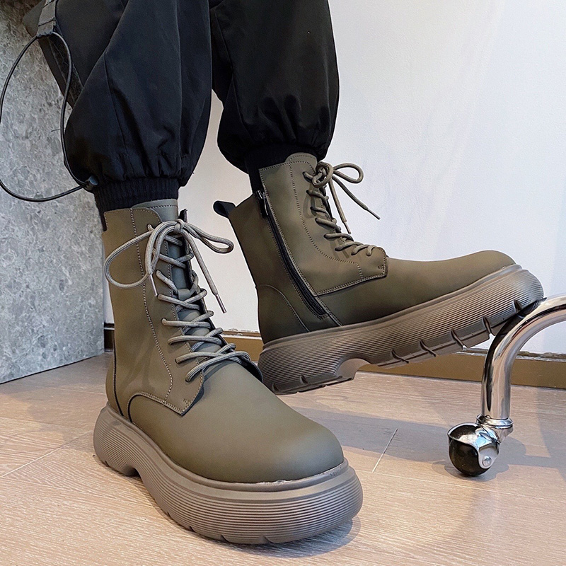 网红马丁靴男潮百搭高筒皮鞋英伦风机车靴子男女情侣中筒工装短靴