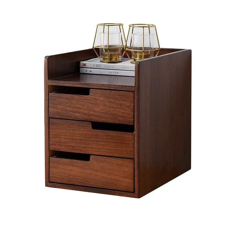 实木日式简约风桌面抽屉收纳柜木头办公桌客厅木质收纳盒置物架