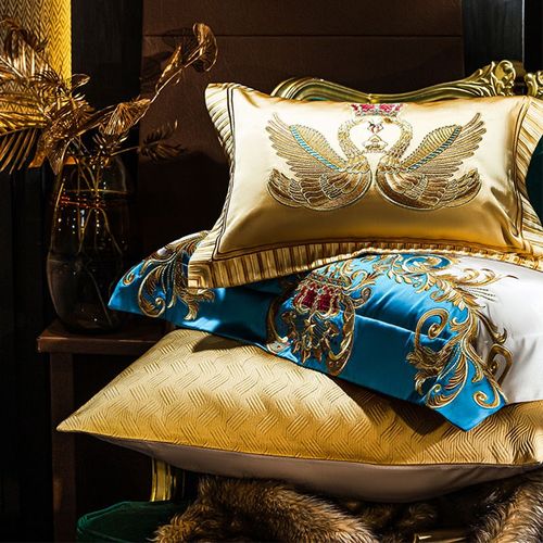 欧式奢华床上用品婚庆四件套大气金色结婚六八十件套新婚床单被套