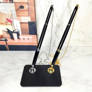 两支装签约仪式笔加重加厚底座金属台式笔前台固定办公黑色签字笔