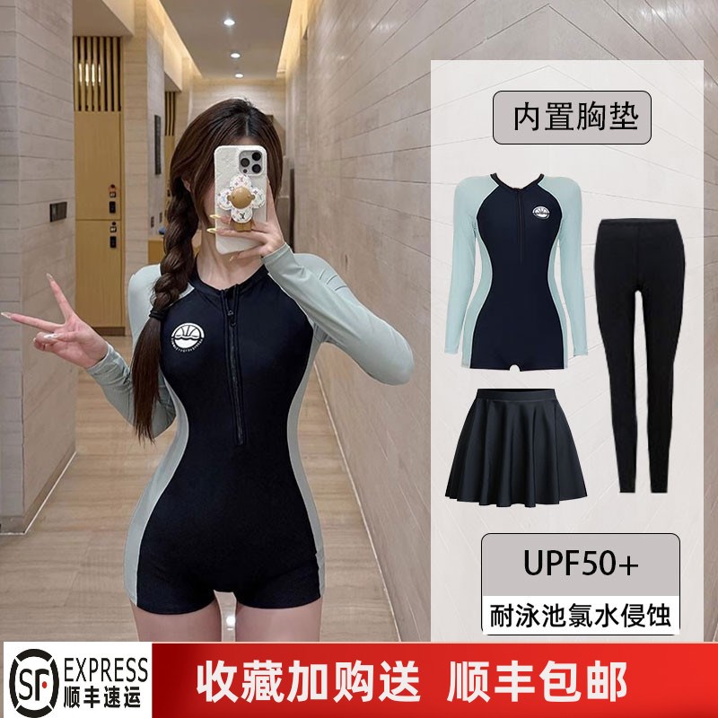 新款学生泳衣女连身四角裤游泳馆专用遮I肚显瘦防晒冲浪服温泉泳
