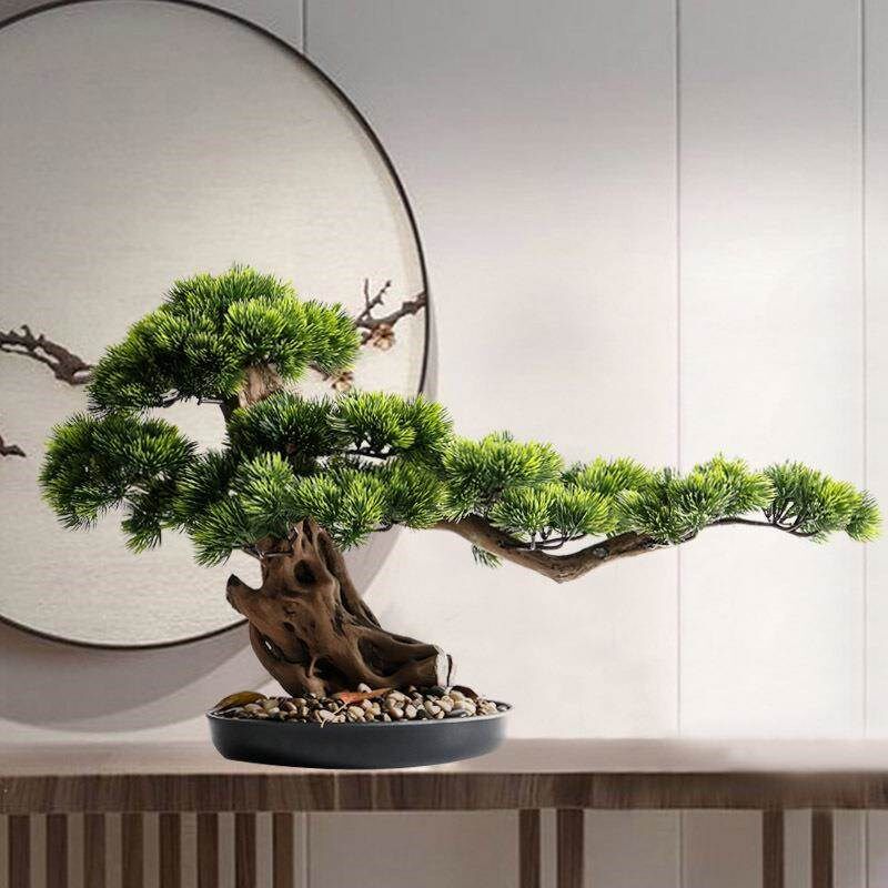 迎客松彷真植物盆景栽玄关客厅绿植F大型假树酒店罗汉松装饰品摆