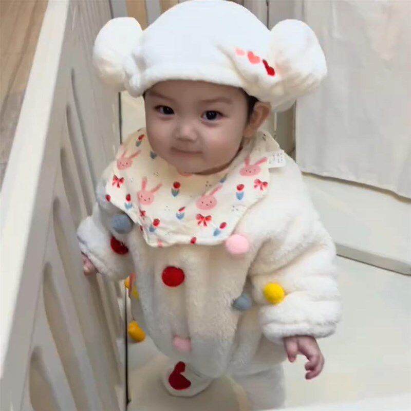 新款秋冬可爱洋气公主小童女婴爬服款宝宝外出保暖包屁衣连体衣潮
