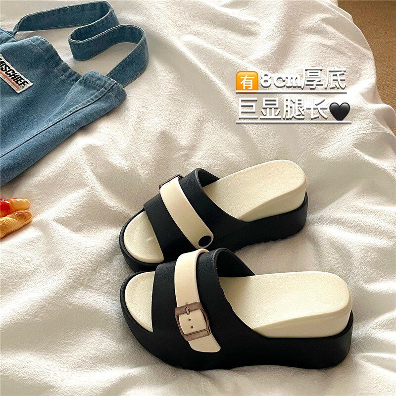 巨显腿长~!8cm外穿r厚底增高一字拖鞋女夏季沙滩防滑透气凉拖鞋潮