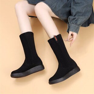 冬季百搭雪地靴女韩版平底加绒加厚棉靴子女O厚底防滑保暖中筒冬