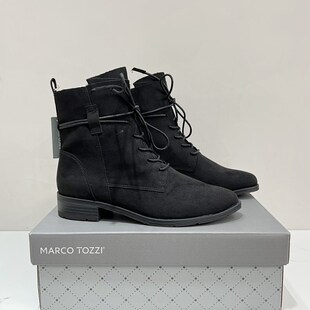 依旧法国老牌子~黑色英伦大码马丁靴女20K24秋冬帅气平底系带短靴