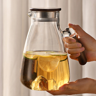 凉水壶玻璃耐高温冷水壶家用储水容器夏凉水杯大容量木柄茶壶套装