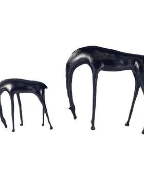新中式现代饮水马金属动物雕塑摆件样板间客厅酒店抽象低头马装饰