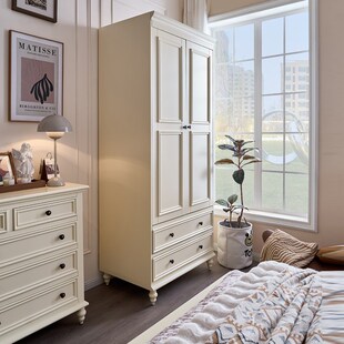 美式全实木衣柜现j代简约家用卧室挂衣柜子经济型白色储物收纳衣