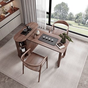 全实木移动茶台小户型泡茶桌家用现代简约可伸缩阳台烧水一体茶柜