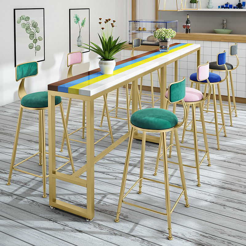 铁艺实木吧台h桌椅组合家用长桌酒吧高脚桌咖啡厅桌子靠墙吧台吧