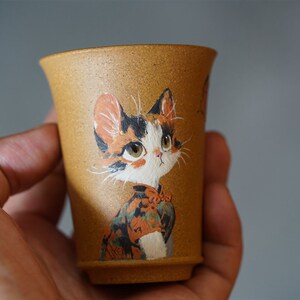 蜜糖紫砂女士茶器泥绘(猫咪主人杯)F手工制作60C-180小容量