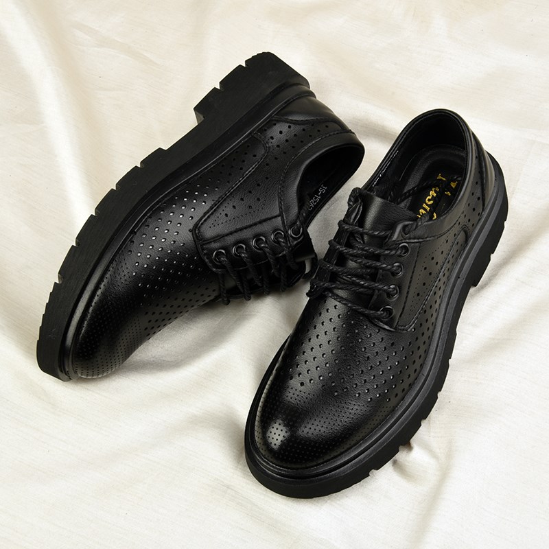 皮鞋男士夏季镂空透气薄款正装商务夏天皮凉鞋男软底大头休闲鞋子
