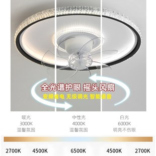 风扇灯水晶360度摇头吸顶吊扇灯卧室餐厅客厅电扇现代简约智能灯