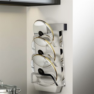 锅盖架免打孔壁挂式 304不锈钢厨房多功能壁挂置物架一体放砧板架