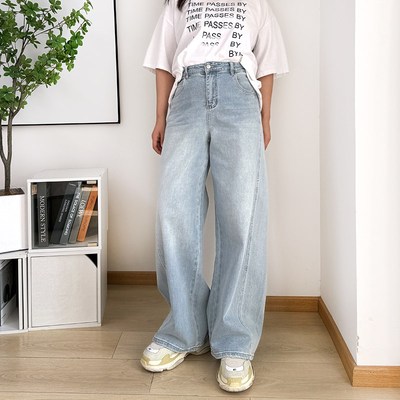 大码高个子直筒阔腿裤牛仔裤女2025春季高腰宽松女裤显瘦裤子胖mm