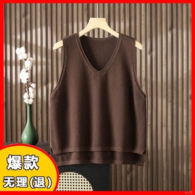 大码不对称棉线针织马甲女款显瘦秋冬女宽松毛衣背心外搭坎肩外搭