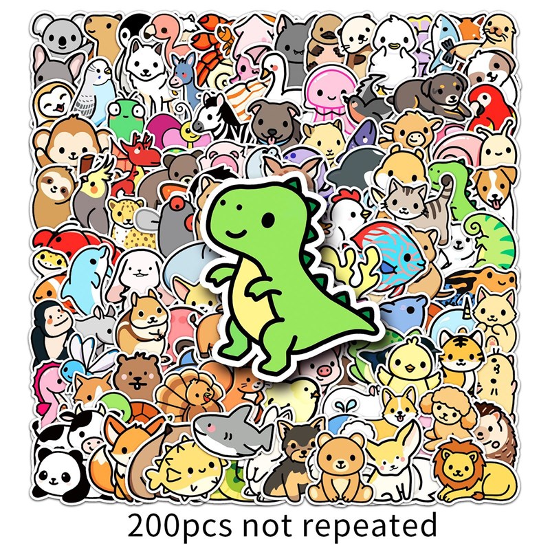 200张卡通动物涂鸦个性可爱咕卡手账DIY滑板水杯行李箱贴纸防水