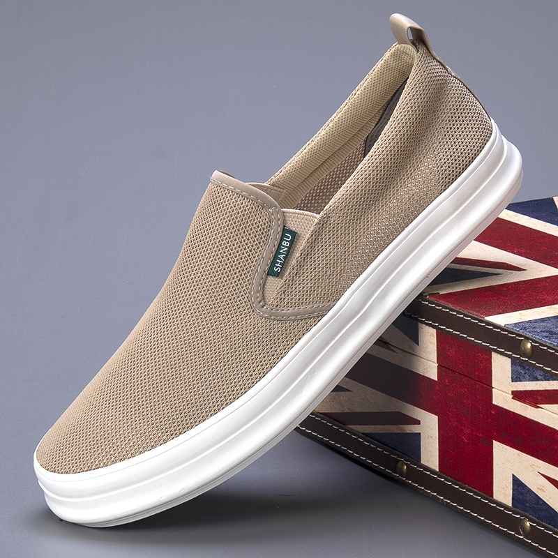 网面鞋男夏季新款透气平底男士休闲一脚蹬懒人鞋子潮流百搭板鞋