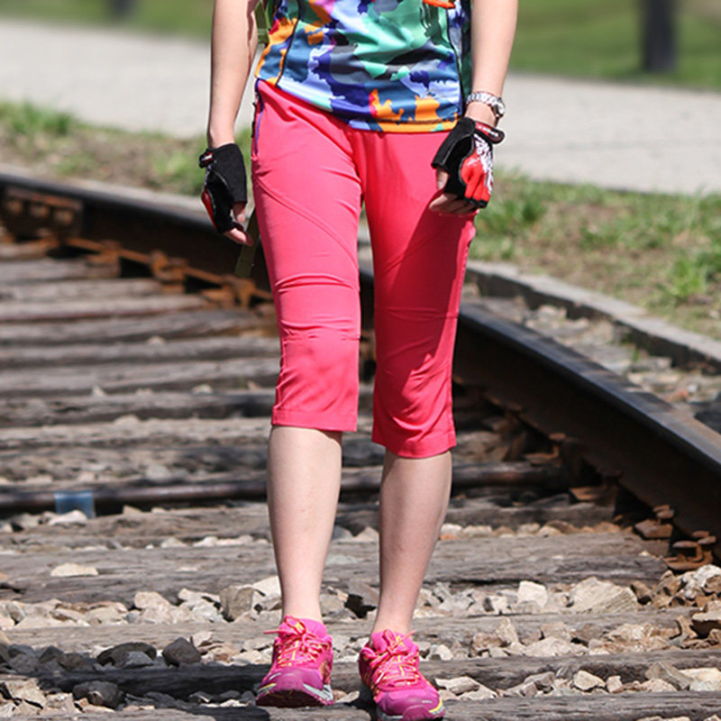 户外7分速干裤女夏季薄款弹力修身显瘦徒步运动透气跑步登山短裤