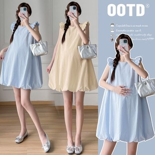 娃娃裙夏季 孕妇装 连衣裙宽松大码 小清新简约无袖 背心裙夏裙子 夏装