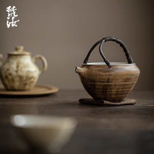 梵汝藤编提梁泡茶碗家用粗陶公道杯陶瓷功夫茶分茶器日式大号公杯