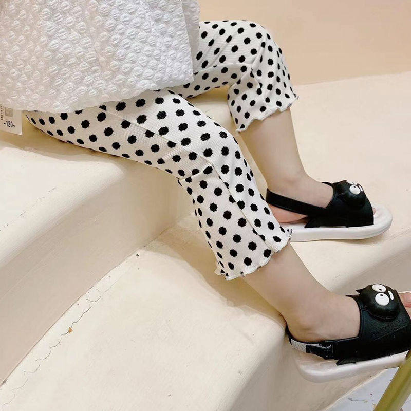 女童2022夏装新款儿童韩版休闲裤中小童波点七分裤宝宝时髦喇叭裤