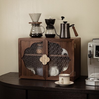 桌面收纳柜咖啡杯子置物架防尘储物柜复古大容量厨房餐边柜新中式
