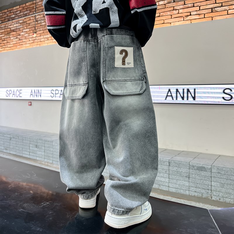 男童春秋宽松韩系直筒工装牛仔裤2025新款儿童男孩春装酷帅裤子潮