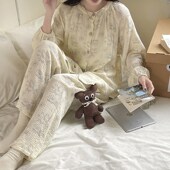 纯棉孕妇哺乳套装 月子服春夏产后可调节家居睡衣4月5大码 薄款 长袖