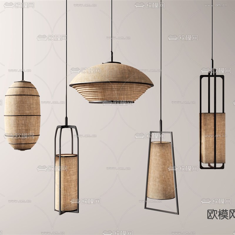 新中式复古吊灯餐厅布艺吊灯走廊民宿简约布艺灯罩创意几何吊灯