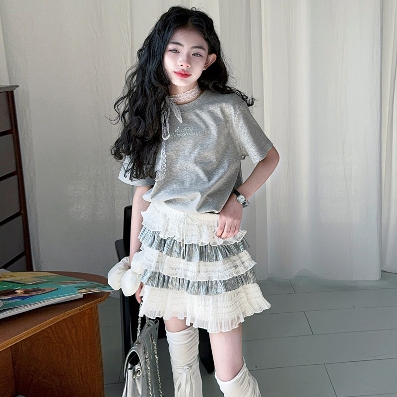 女童连衣裙夏装2025新款儿童蛋糕裙又酷又飒的半身裙女孩套装短裙