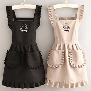 洋气围裙定制印字家用厨房透气防污做饭围腰大人韩版美甲工作服女
