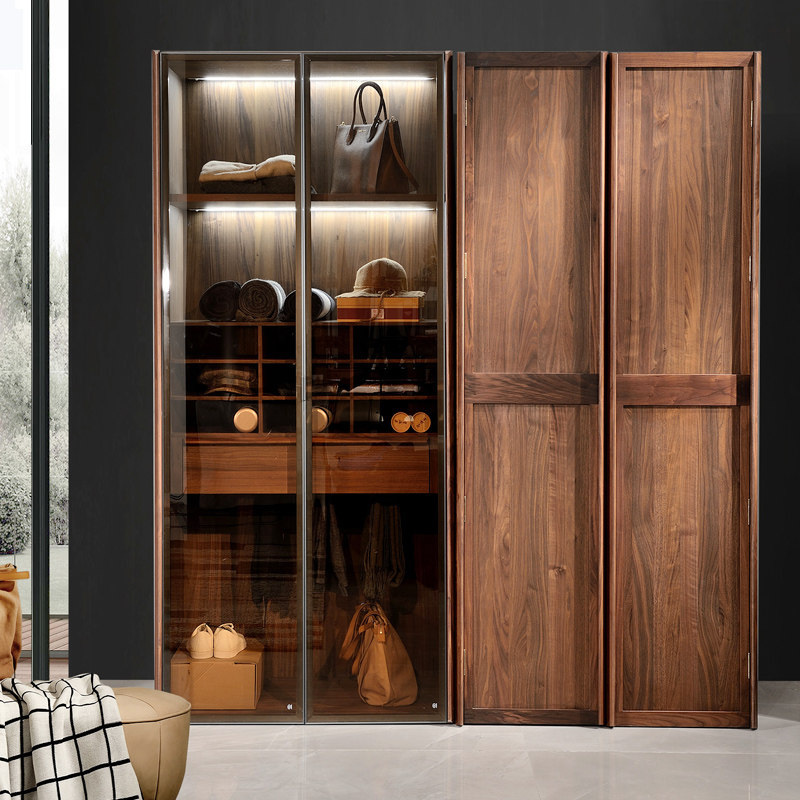 意式极简北美黑胡桃木衣柜轻奢家用卧室玻璃门收纳柜组合实木衣橱,住宅家具,自由组合衣柜,淘宝优惠券,粉丝福利购,淘宝优惠卷