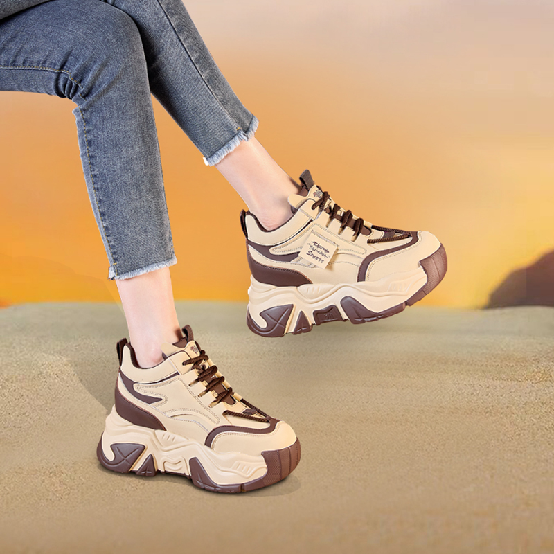 老爹鞋女2024新款春秋款真皮休闲爆款鞋子厚底小个子内增高女鞋